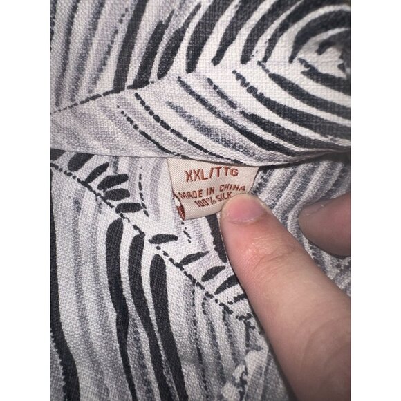 Tommy Bahama 100% Silk S/S Shirt Mens Hawaiin Camp 2XL White Black Palm Print - Picture 3 of 4